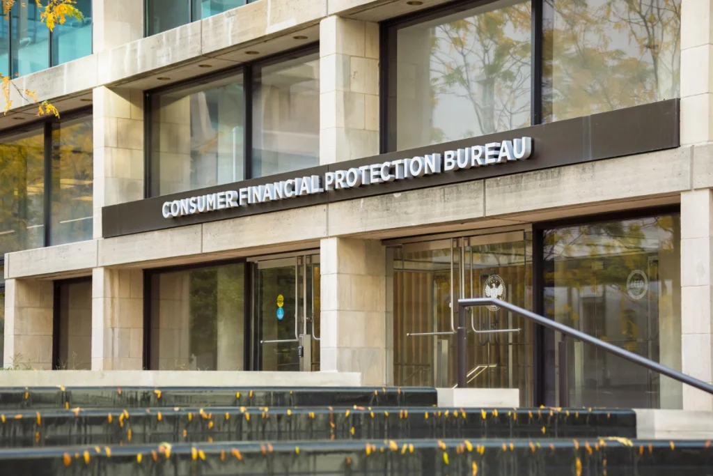 The front of the Consumer Financial Protection Bureau (CFPB) building.