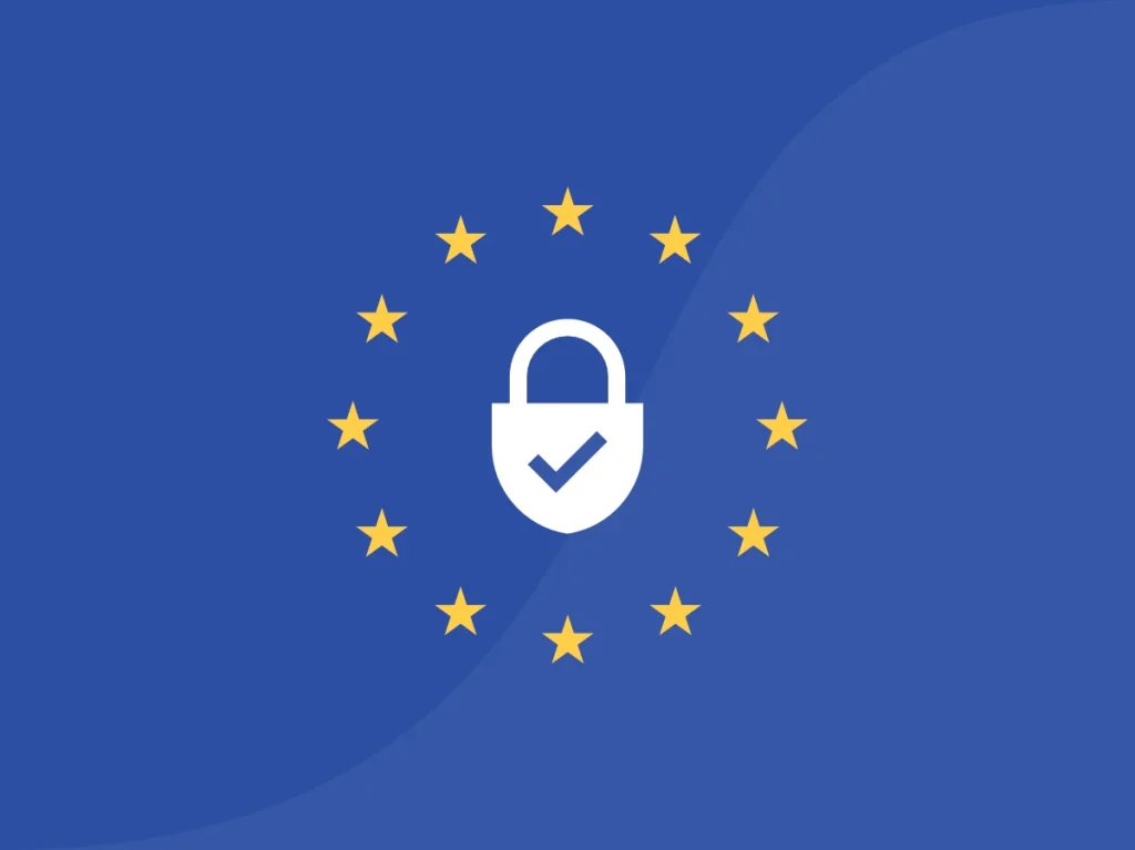 The EU flag with a padlock image in the center of it.