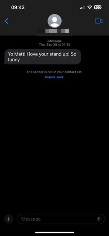 Text message that reads, 
